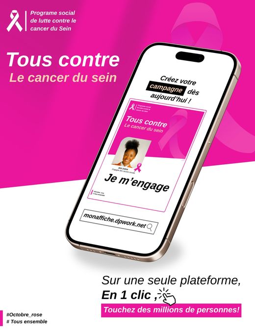 Un téléphone affichant la page de campagne et le visuel produit.
